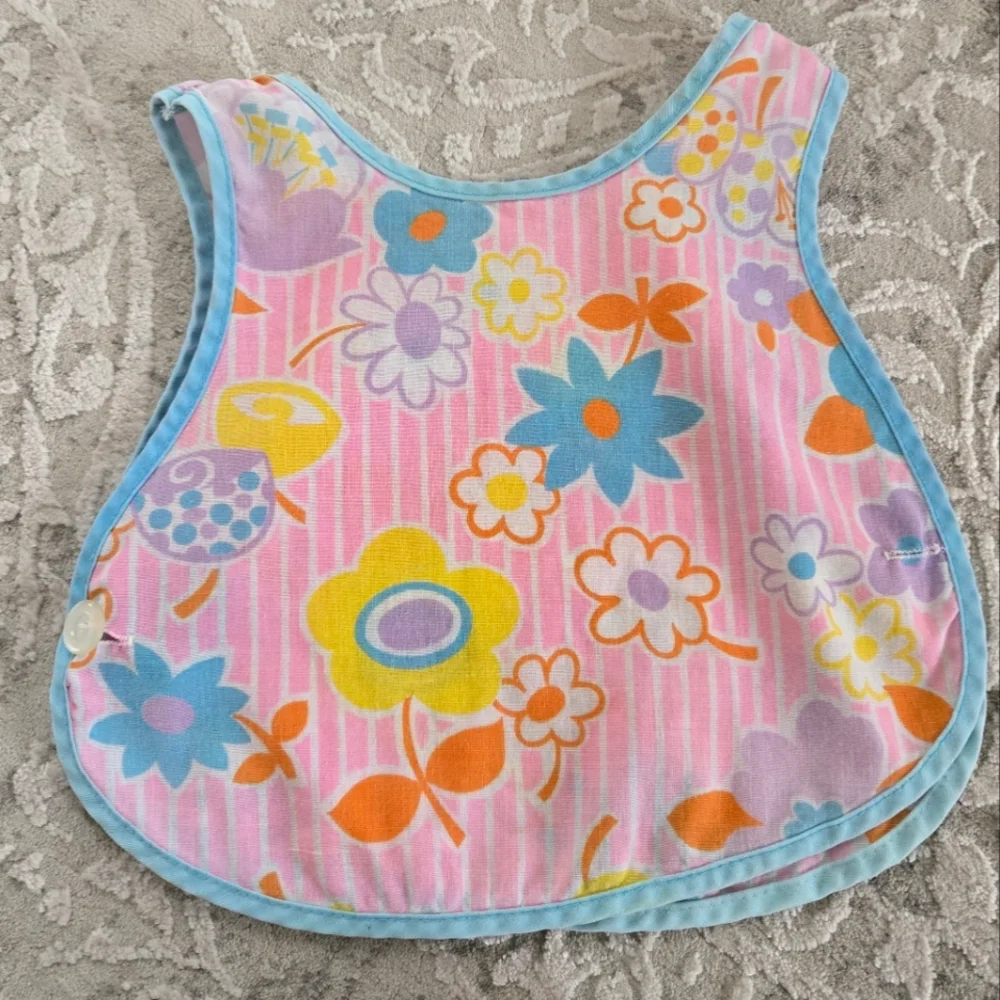 Vintage Handmade Colorful Funky Fabric Floral Bib/Smock